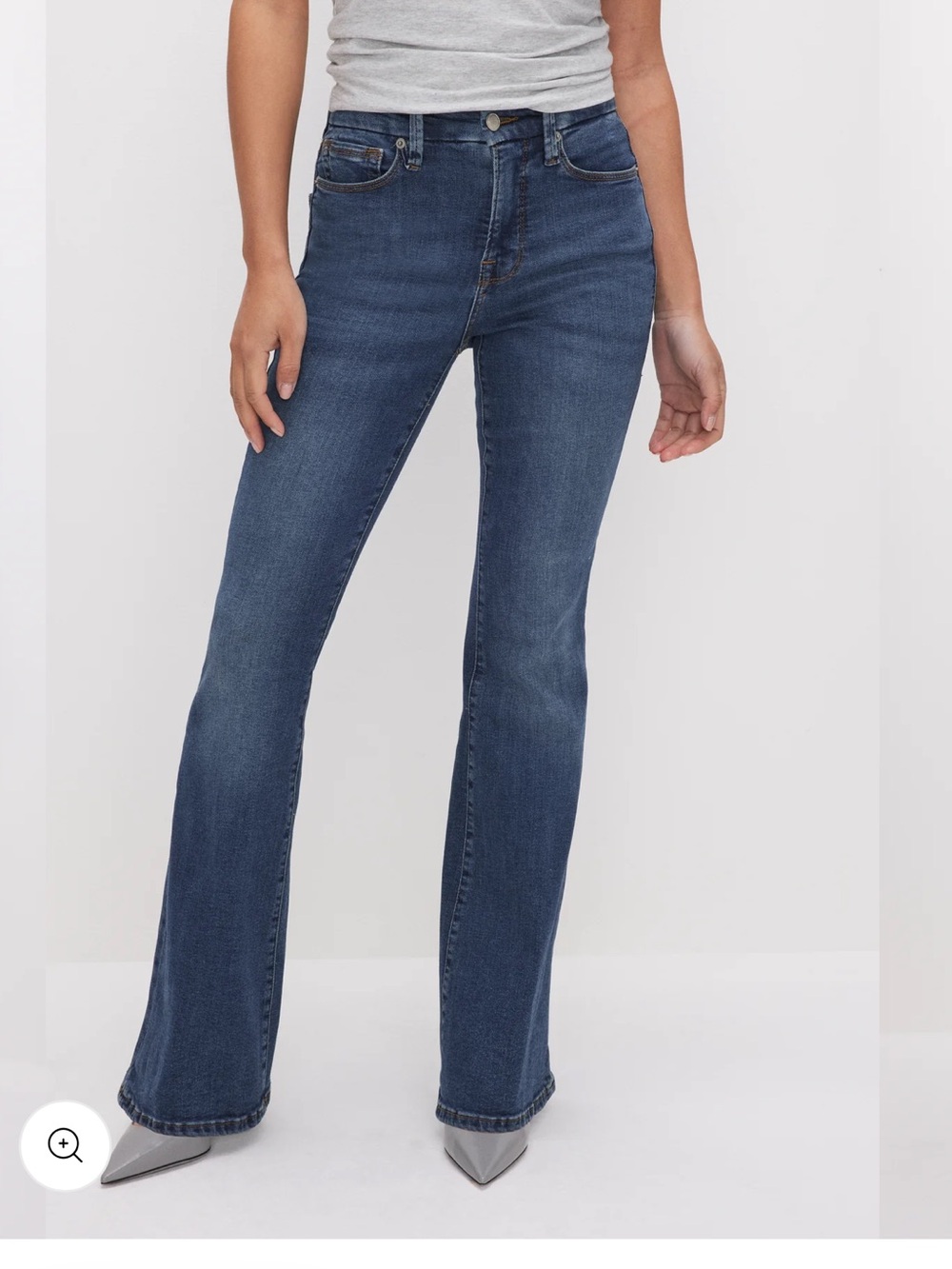 Good American Good Petite Mid-Rise Flare Denim Medium Wash Womens Jeans Sz 10/30